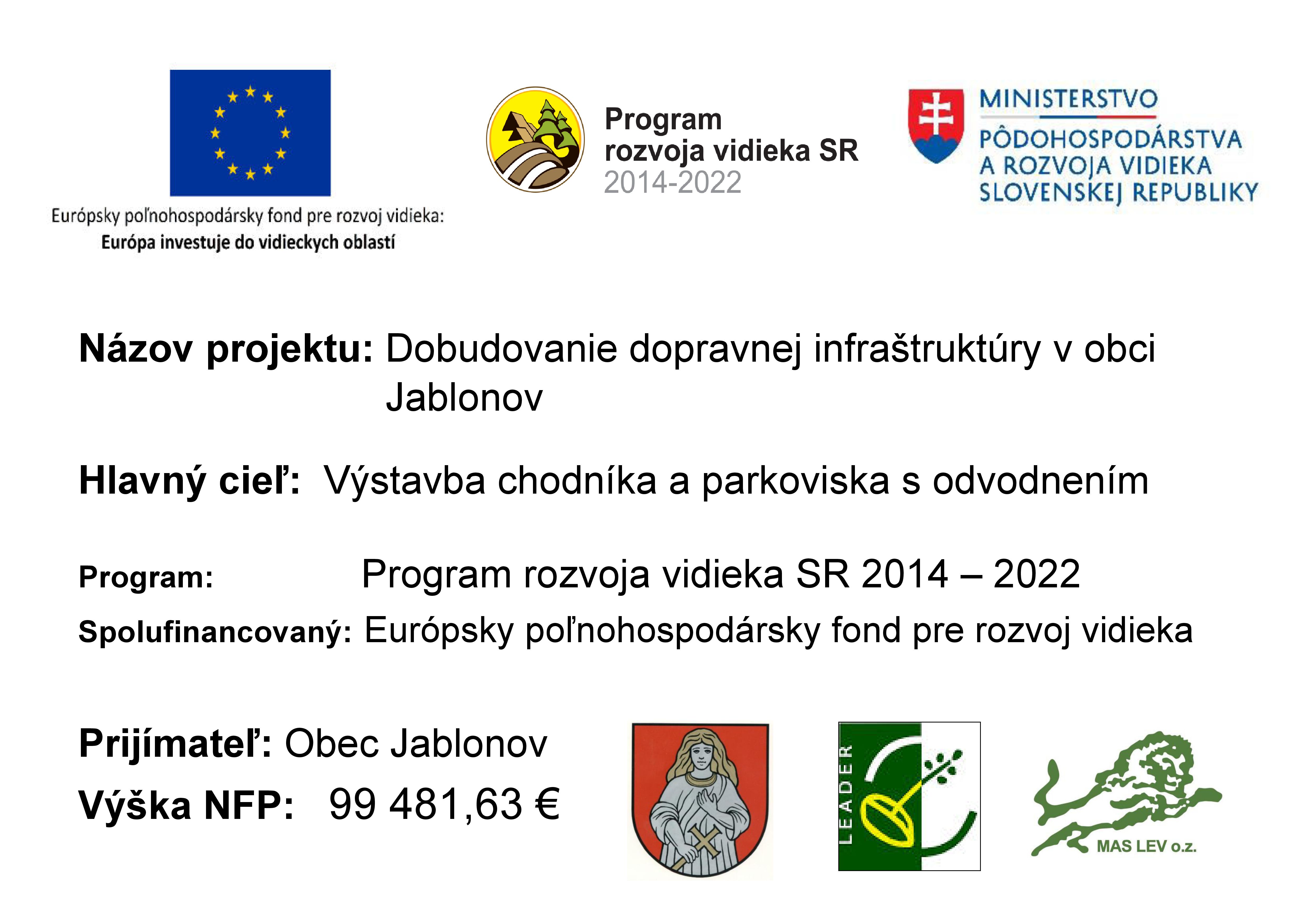 Dobudovanie dopravnej infraštruktúry v obci Jablonov